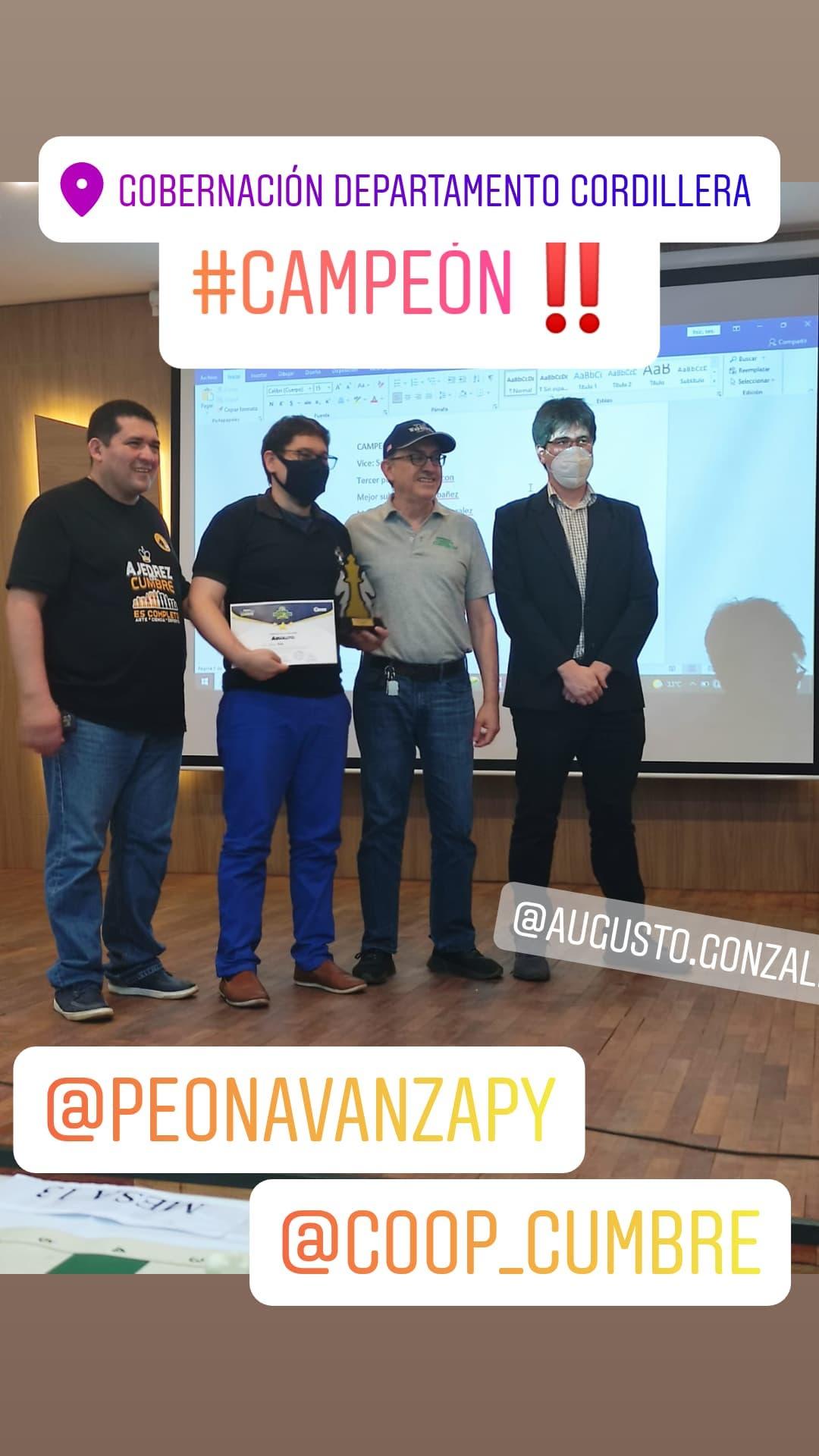 Eric Riva, campeón del Encuentro de Ajedrez en la Cumbre en Caacupé